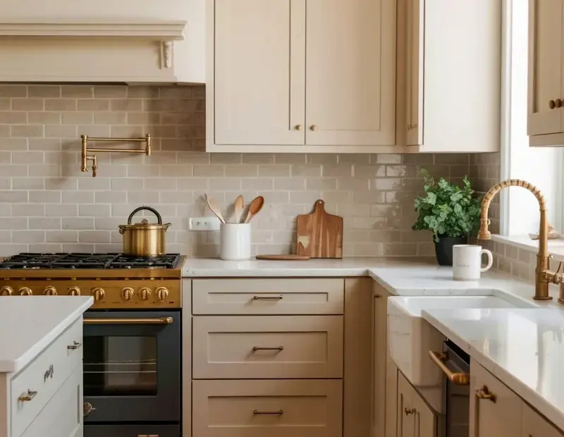 Modern Farmhouse Kitchen on a Budget | Cream Cabinets & Brass Hardware Ideas