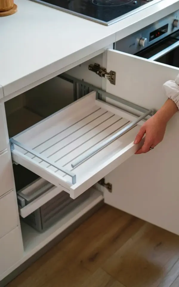 How to install a pull out drawer in white kitchen cabinets | Simple DIY