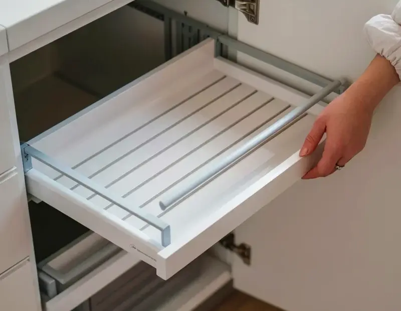 How to install a pull out drawer in white kitchen cabinets | Simple DIY
