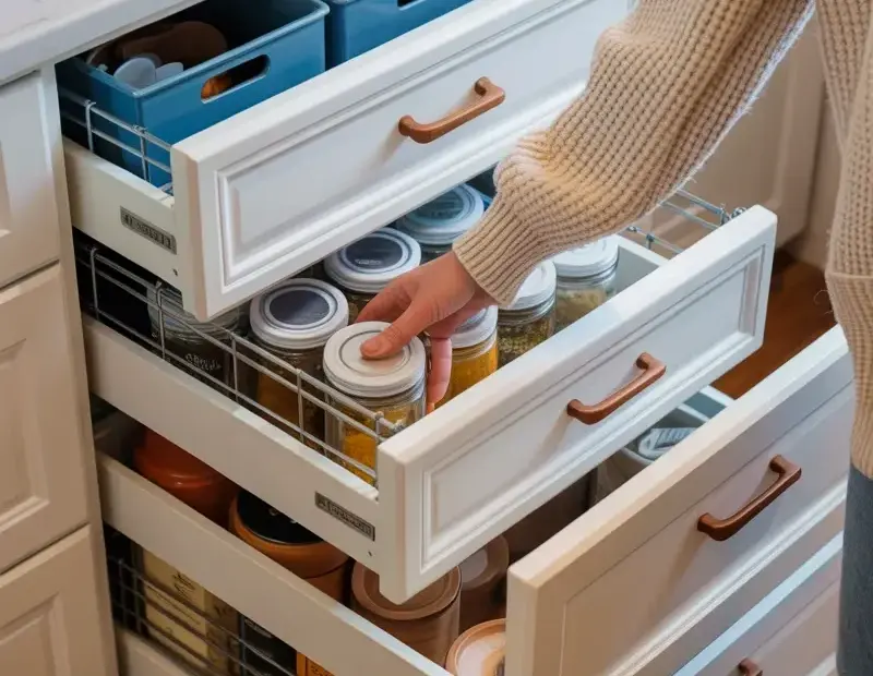 Amazon Slide Out Drawers: Cozy Kitchen Pantry Organization Idea with Glass Jars
