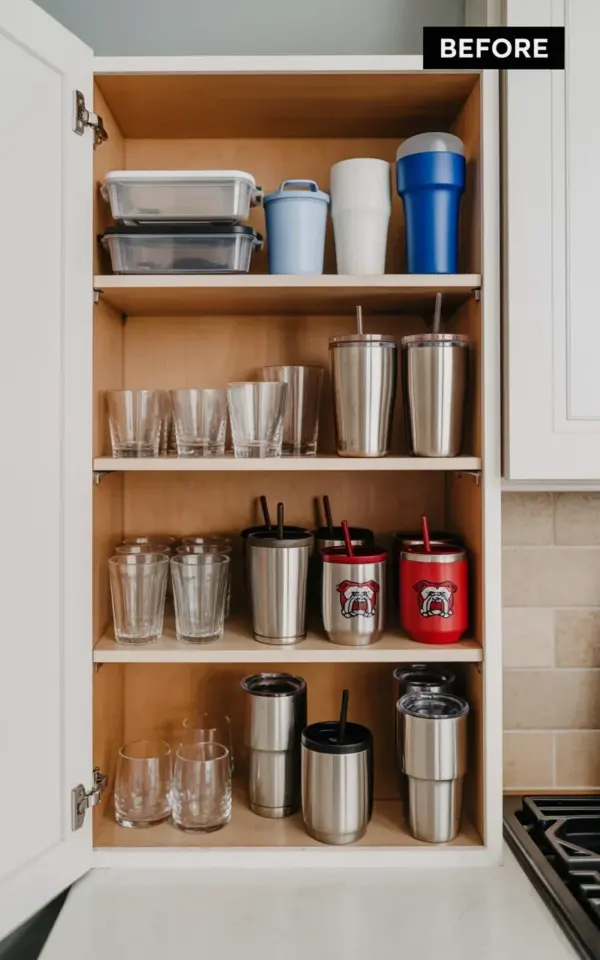 Kitchen Cabinet Organization Ideas for Holiday Prep β Corralling All Those Drinking Glasses & Tumblers