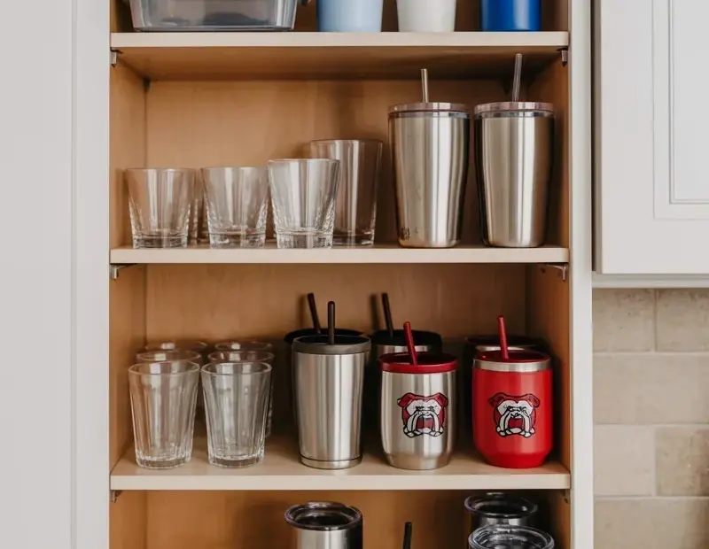 Kitchen Cabinet Organization Ideas for Holiday Prep – Corralling All Those Drinking Glasses & Tumblers