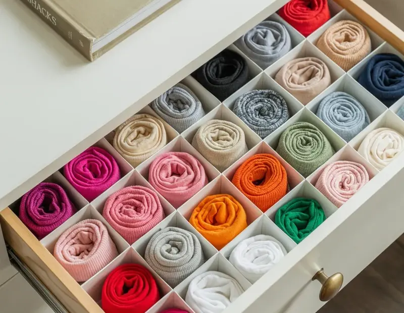 Newborn Nursery Sock Drawer Organization | Rose Petal Folding | Rainbow Baby Sock Storage