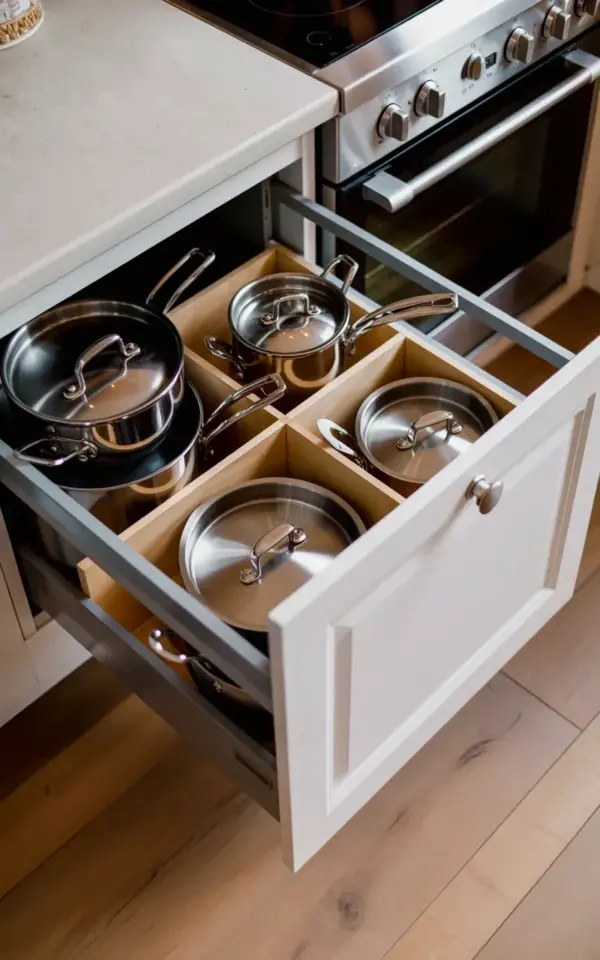 Cookware Drawer Organization: Wooden Dividers for Pots and Pans