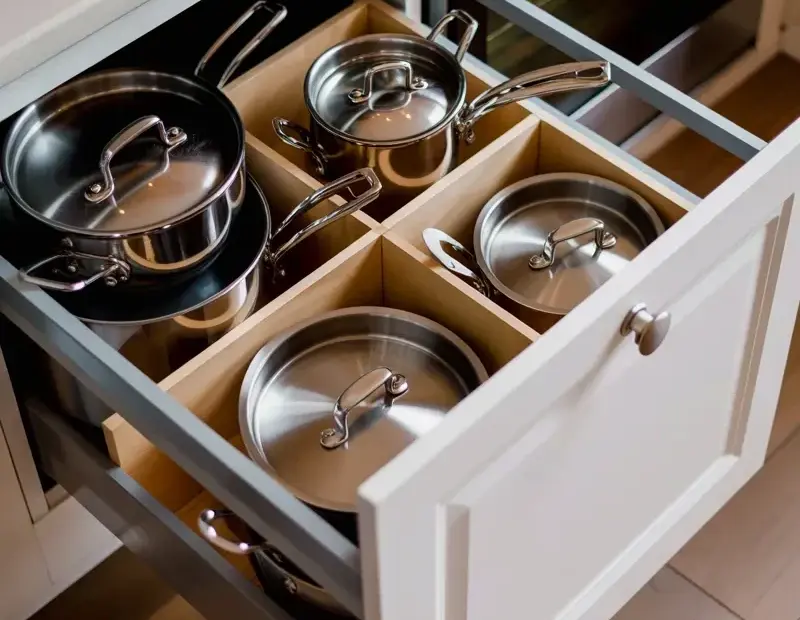Cookware Drawer Organization: Wooden Dividers for Pots and Pans