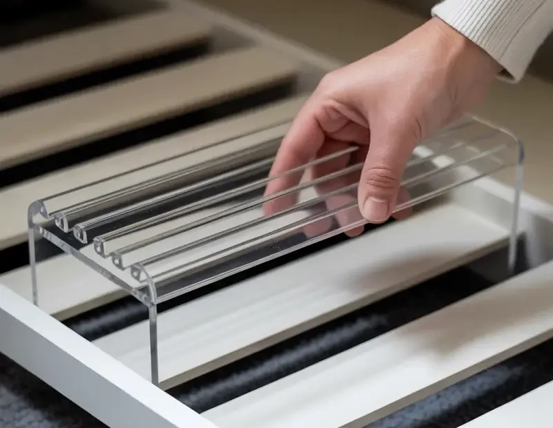 Drawer Organization Hack Before & After - Clear Acrylic Organizer on Wood Slats